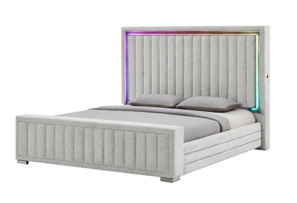 Elias - 5 Piece King Bedroom Set Regular Footboard - Light Gray / Natural / White