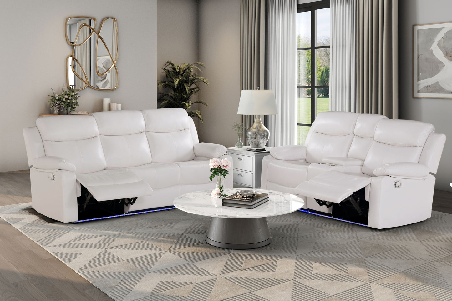 U6026 - Reclining Sofa With LED - White