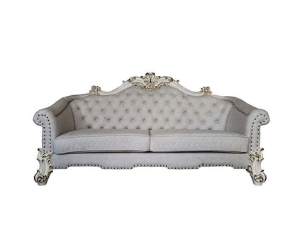 Vendome II - Sofa With 6 Pillows - Two Tone Ivory Fabric & Antique Pearl