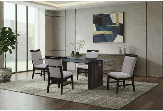 D4238 - 9 Piece Dining Room Set (Dining Table And 8 Dining Chairs) - Clear / Dark Brown / Light Gray