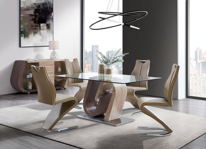 D4126 - 5 Piece Dining Room Set (Dining Table And 4 Dining Chairs) - Dark Brown / Oak / Silver